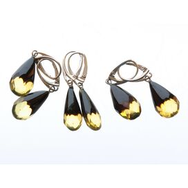 3 Faceted drops Baltic amber Silver Earrings