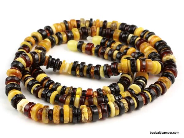 Multi BUTTONS Baltic amber long necklace 37in