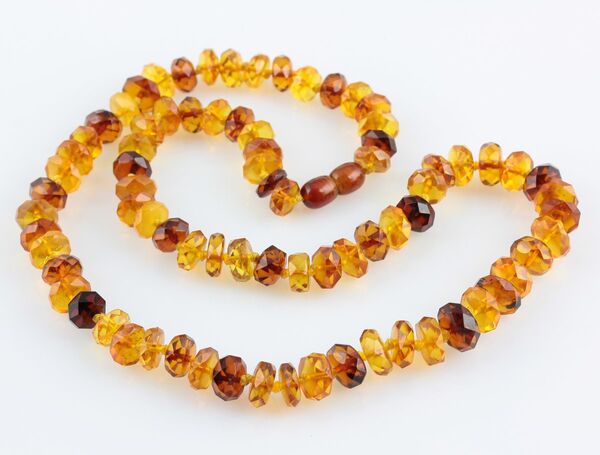 Facet cut Buttons Baltic amber necklace 21in