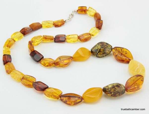 Cut stones Baltic amber knotted necklace 26in