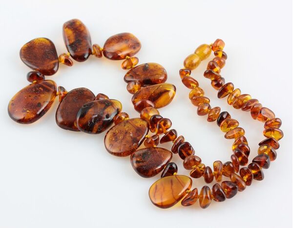 Leave shape beads Baltic amber necklace 19in
