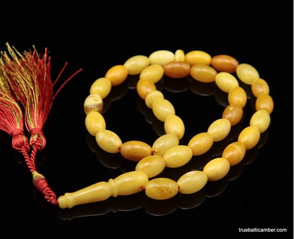 Islamic 33 Prayer Egg Yolk OLIVE Baltic amber beads rosary