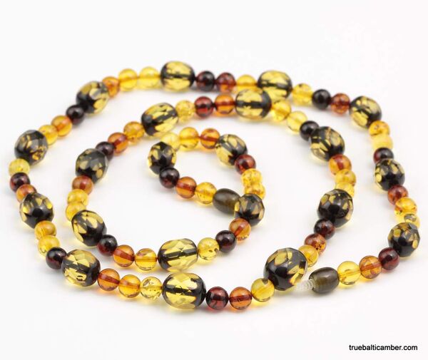 Long combination Baltic amber neclace 28in