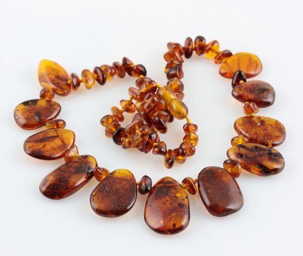 Leave shape beads Baltic amber necklace 19in