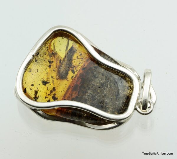 Large amulet Baltic amber silver pendant w insect inclusion 12g