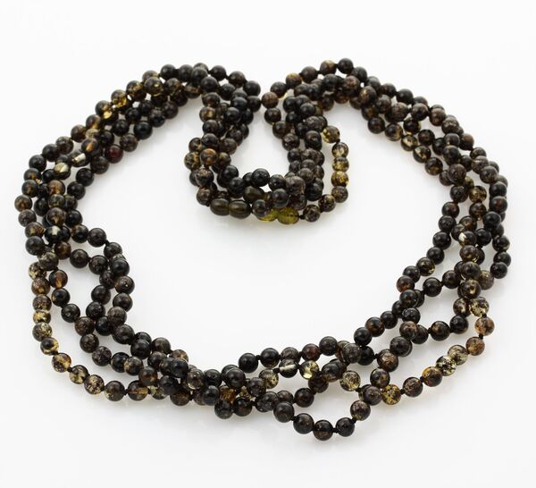 4 Dark ROUND beads Baltic amber adult necklaces 65cm
