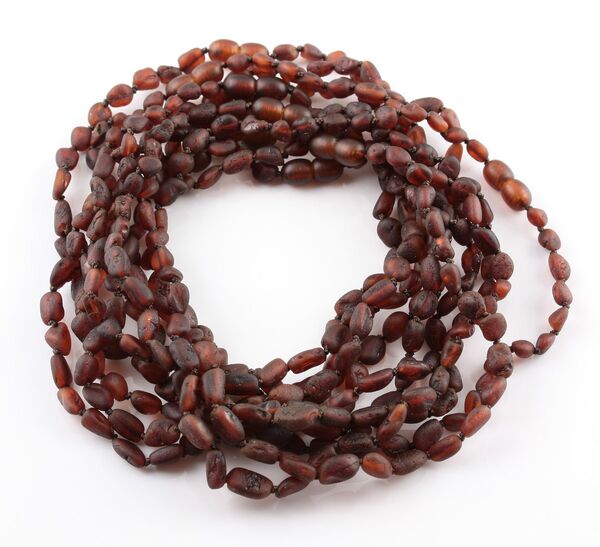 10 Raw Ruby BEANS Baby Baltic amber teething necklaces 32cm