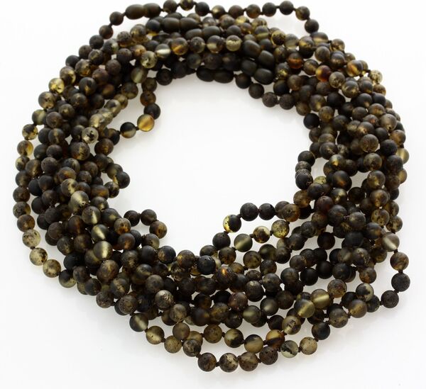 10 Raw Dark ROUND beads Baltic amber adult necklaces 46cm