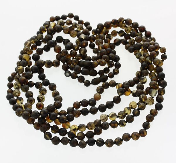 5 Raw Dark ROUND beads Baltic amber adult necklaces 55cm