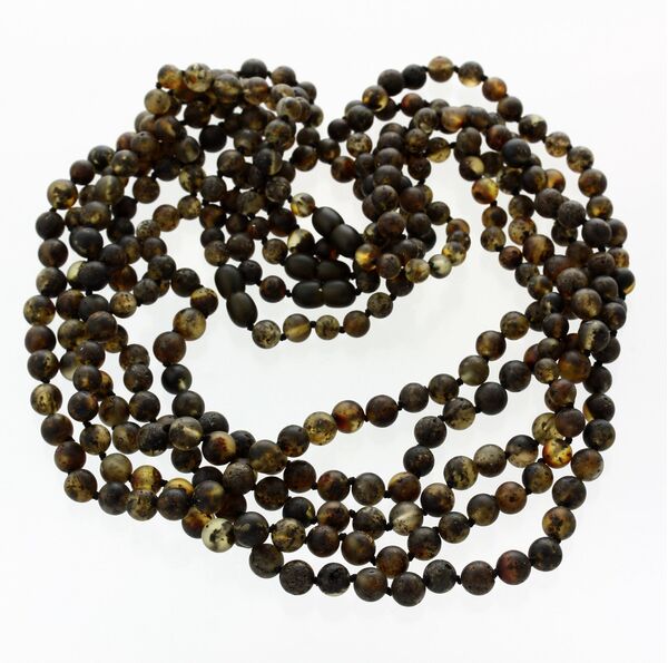 5 Raw Dark ROUND beads Baltic amber adult necklaces 55cm