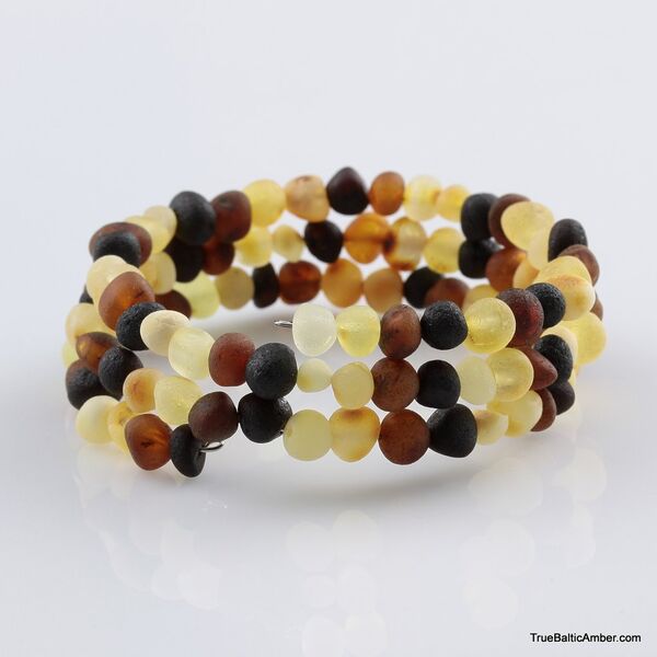 Multi Raw BAROQUE beads Baltic amber Memory wire bracelet