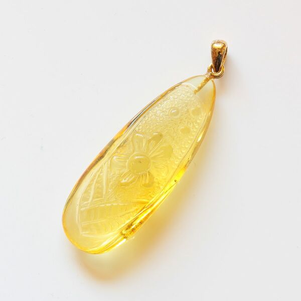 Fly Insect in Carved Amulet Baltic amber fossil pendant