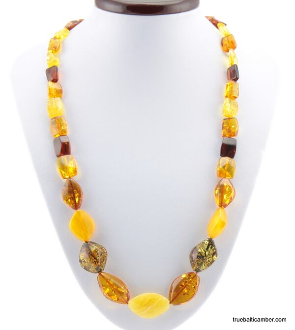 Cut stones Baltic amber knotted necklace 26in
